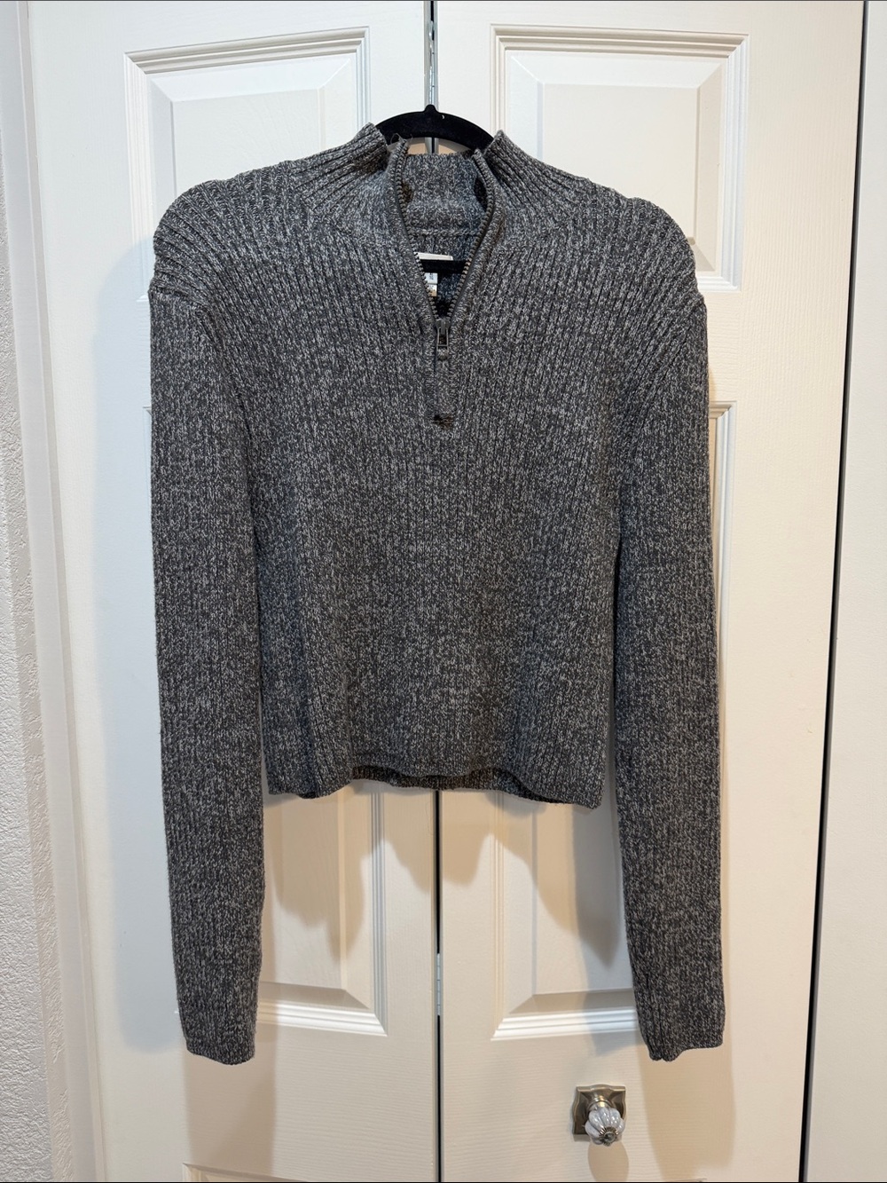 Aerie Gray Cropped Ribbed Mock Neck Quarter-Zip Sweater Sz XL